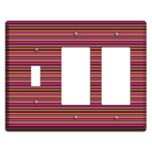 Fuschia Multi Horizontal Stripes Toggle / 2 Rocker Wallplate