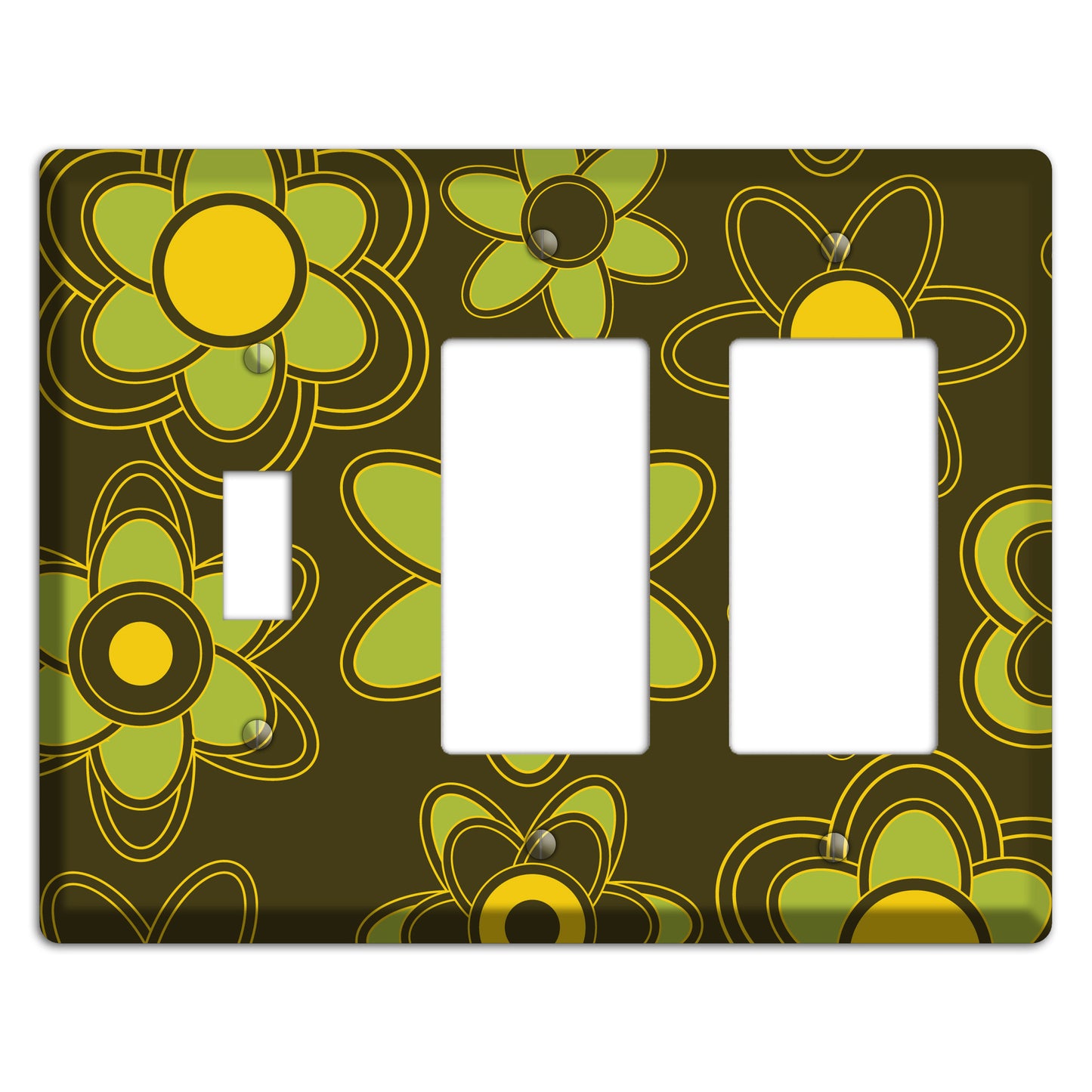 Brown with Lime Retro Floral Contour Toggle / 2 Rocker Wallplate