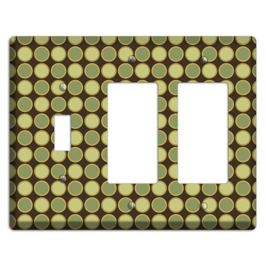 Dark Grey with Multi Olive Tiled Dots Toggle / 2 Rocker Wallplate