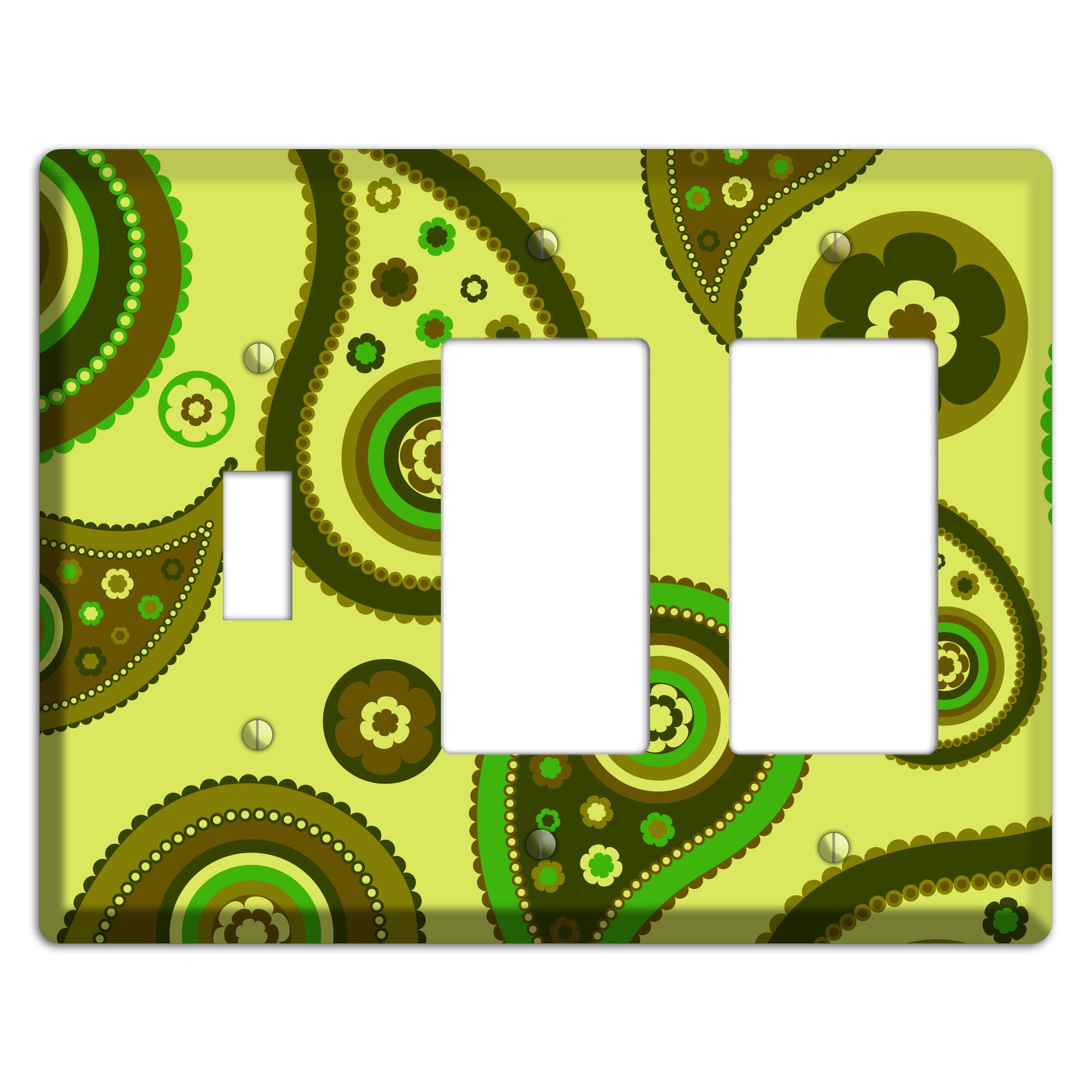 Bright Green Paisley Toggle / 2 Rocker Wallplate