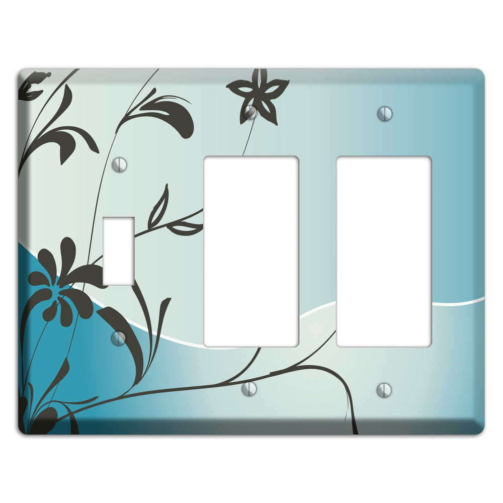 Blue-grey Flowers Toggle / 2 Rocker Wallplate