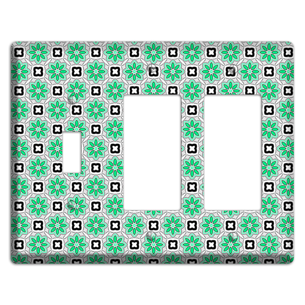 Green and Black Foulard Toggle / 2 Rocker Wallplate