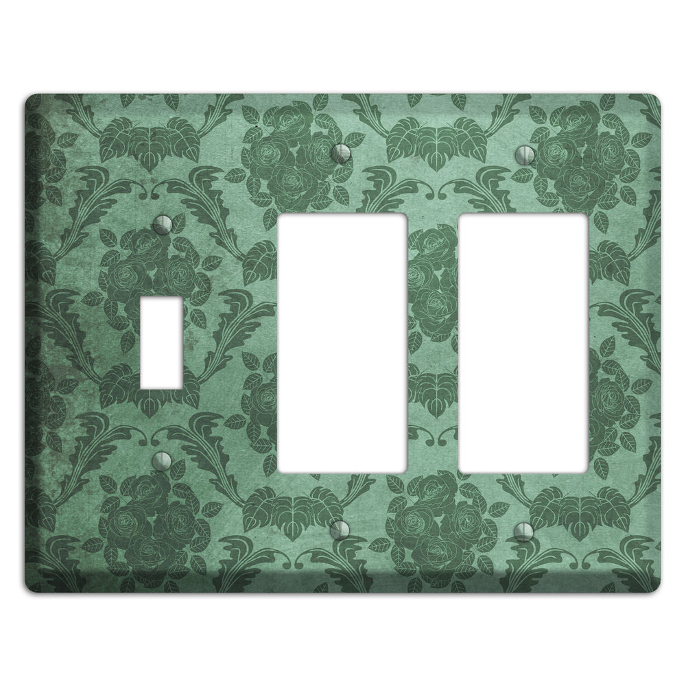 Viridian Green Vintage Rose Damask Toggle / 2 Rocker Wallplate
