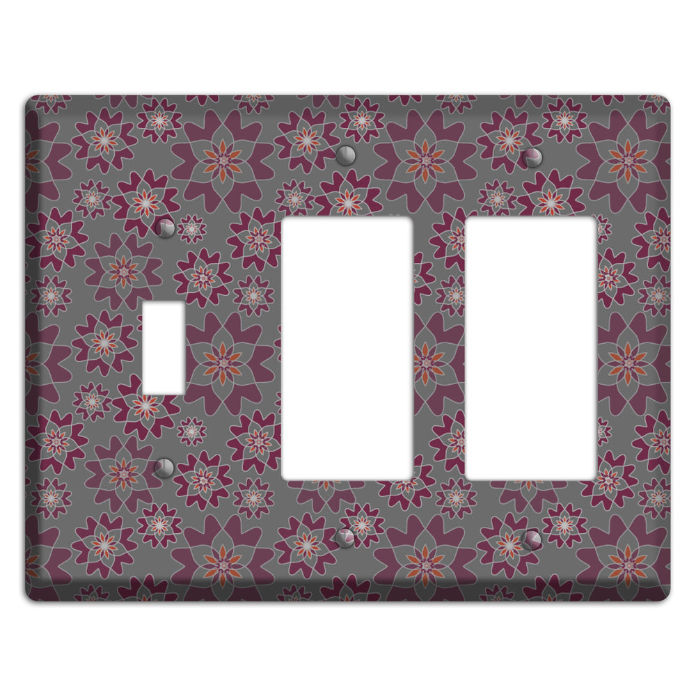 Grey with Burgundy Retro Suzani Toggle / 2 Rocker Wallplate