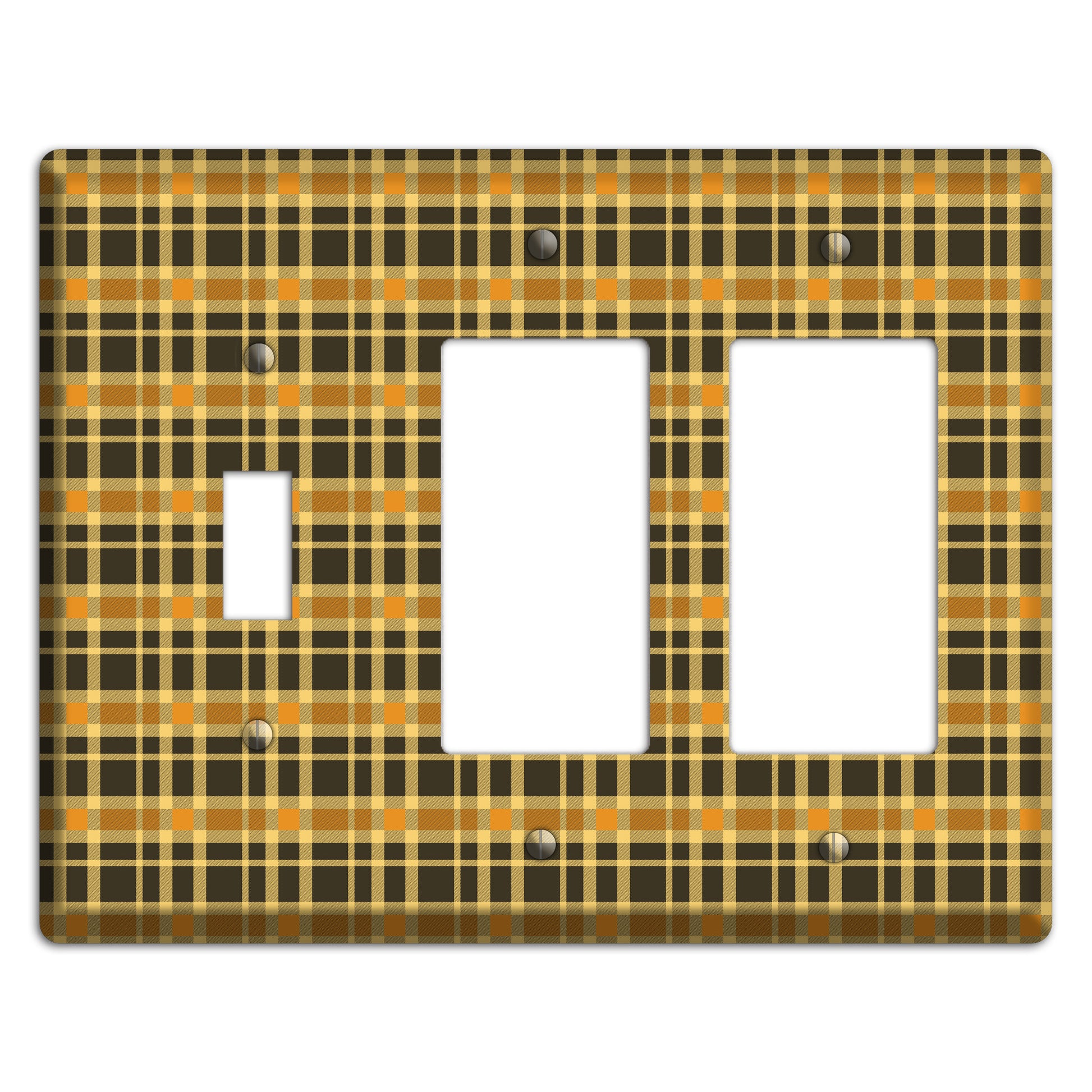 Mustard and Black Plaid Toggle / 2 Rocker Wallplate