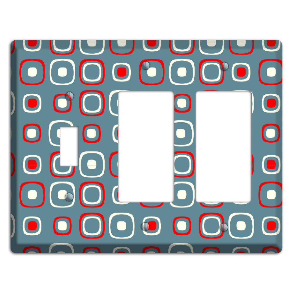 Blue and Red Rounded Squares Toggle / 2 Rocker Wallplate