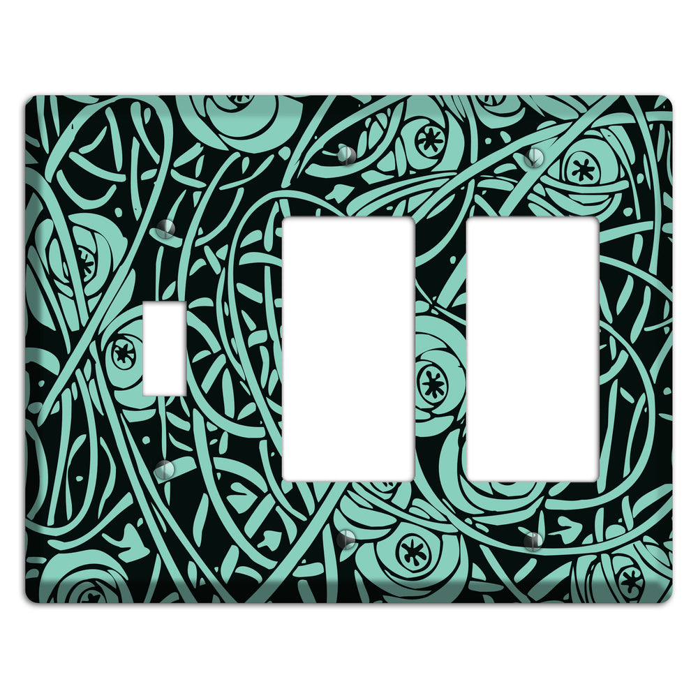 Teal Deco Floral Toggle / 2 Rocker Wallplate