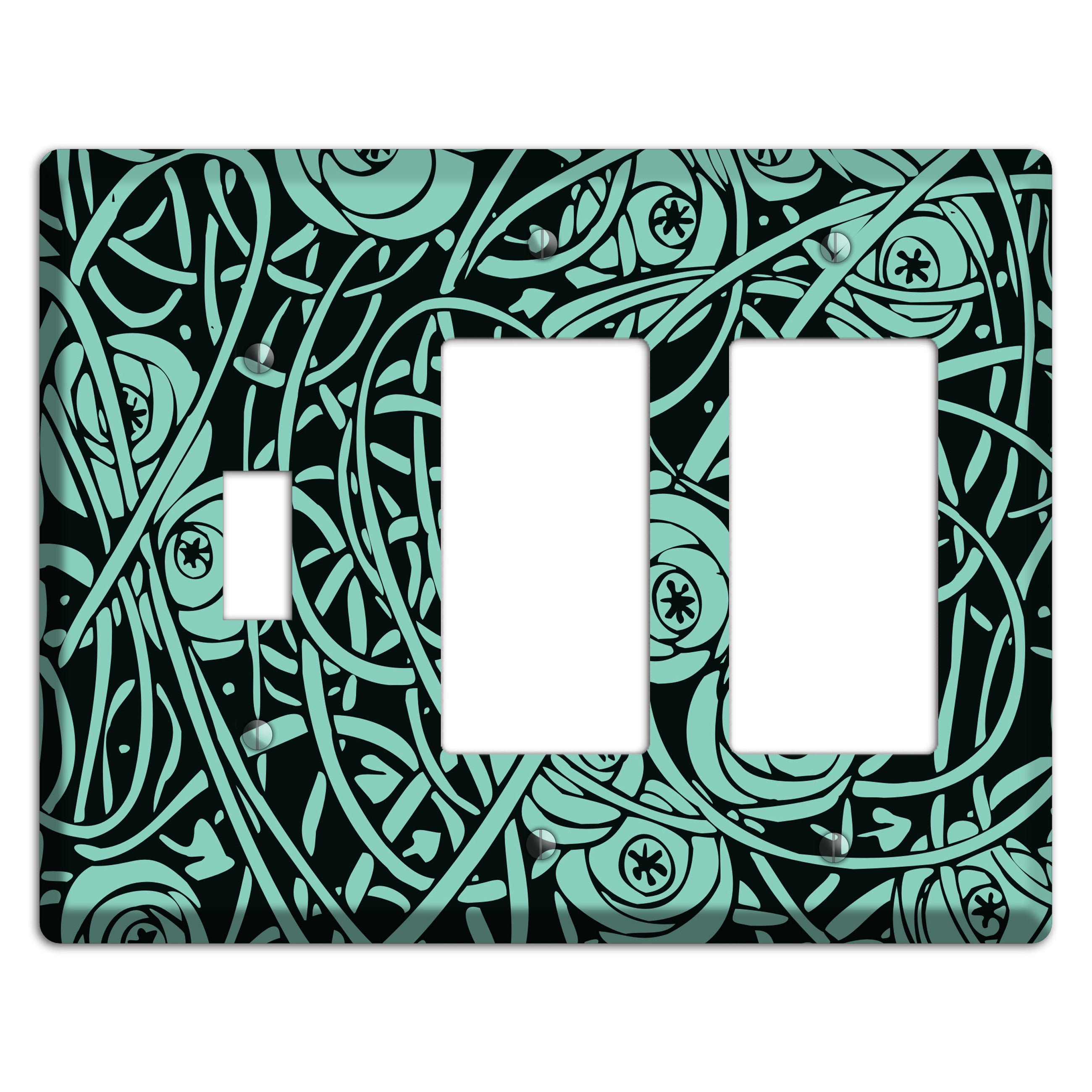 Teal Deco Floral Toggle / 2 Rocker Wallplate