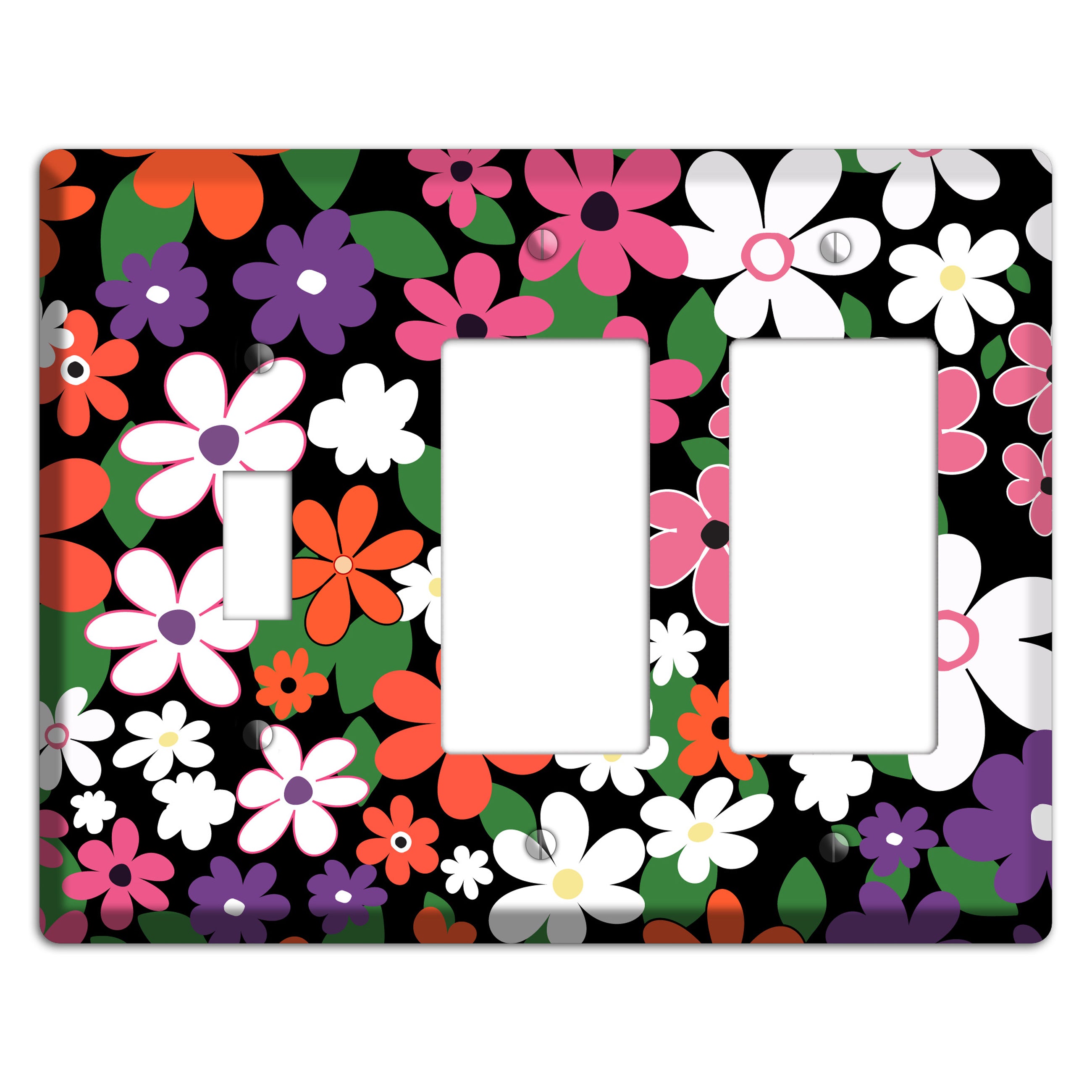 Hippie Flowers Toggle / 2 Rocker Wallplate