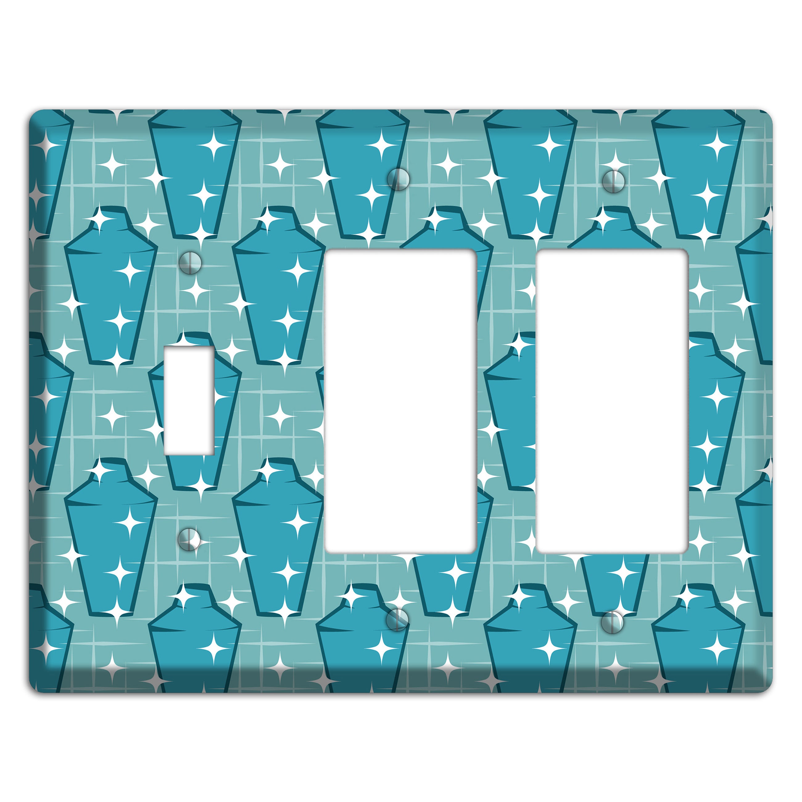 Blue and Teal Shaker Toggle / 2 Rocker Wallplate