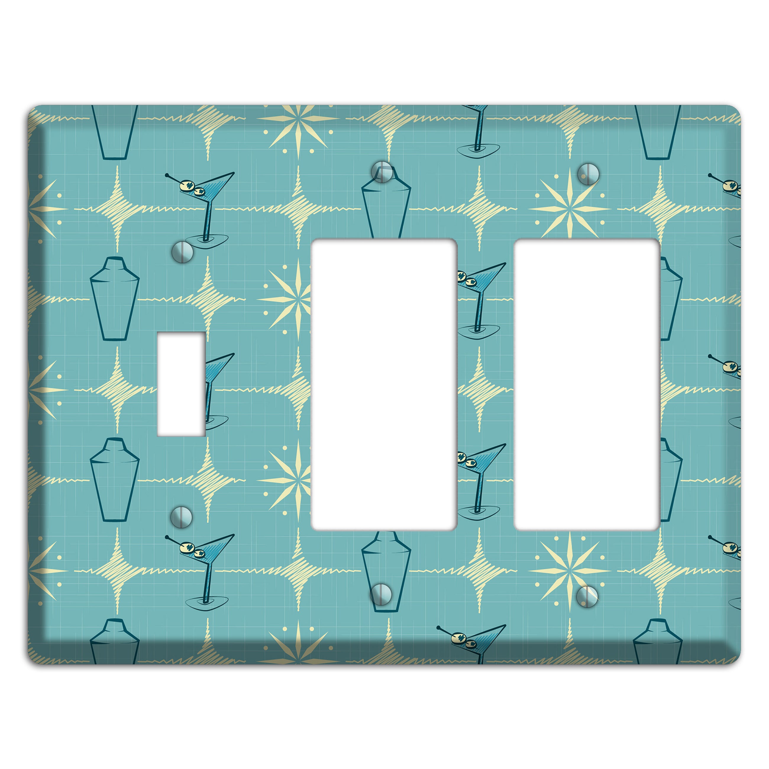 Blue Shaker and Martini Toggle / 2 Rocker Wallplate