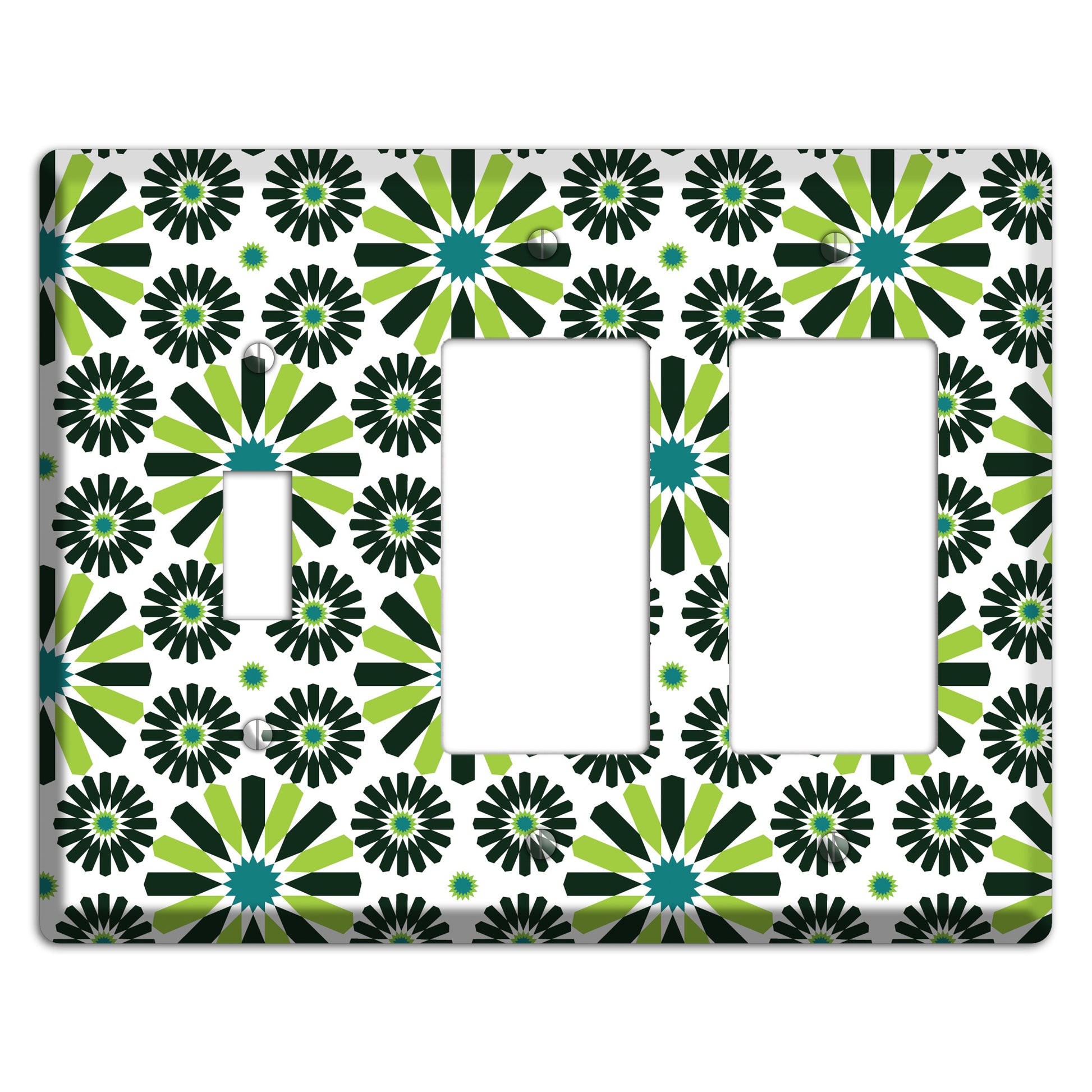 Lime and Teal Scandinavian Floral Toggle / 2 Rocker Wallplate