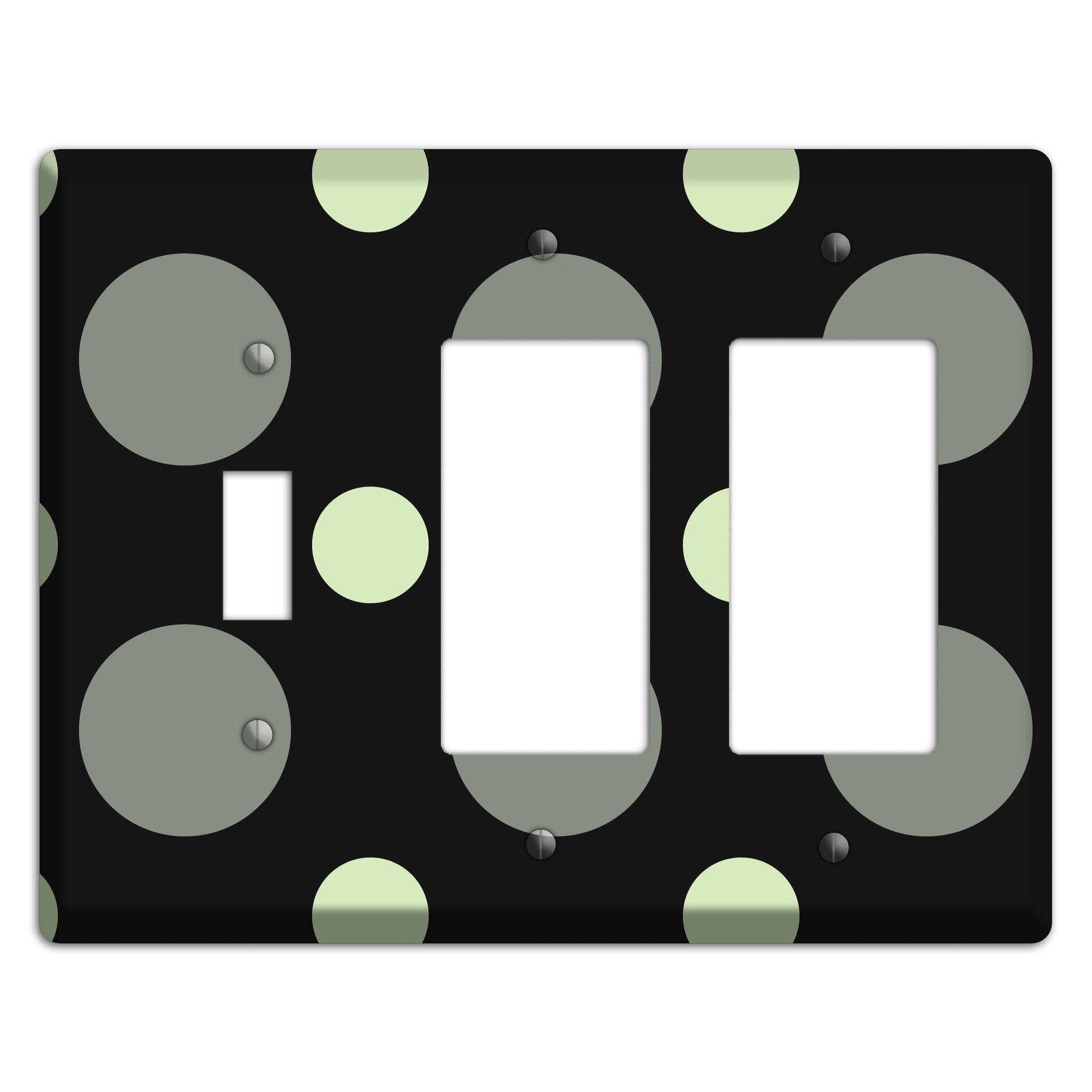 Black with Grey and Sage Multi Medium Polka Dots Toggle / 2 Rocker Wallplate
