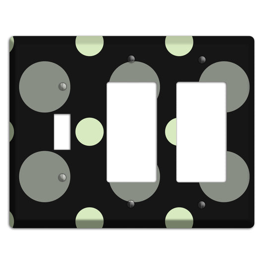 Black with Grey and Sage Multi Medium Polka Dots Toggle / 2 Rocker Wallplate