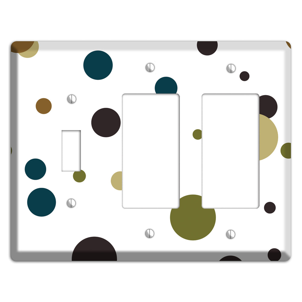 White With Multi Blue and Brown Medium Dots Toggle / 2 Rocker Wallplate