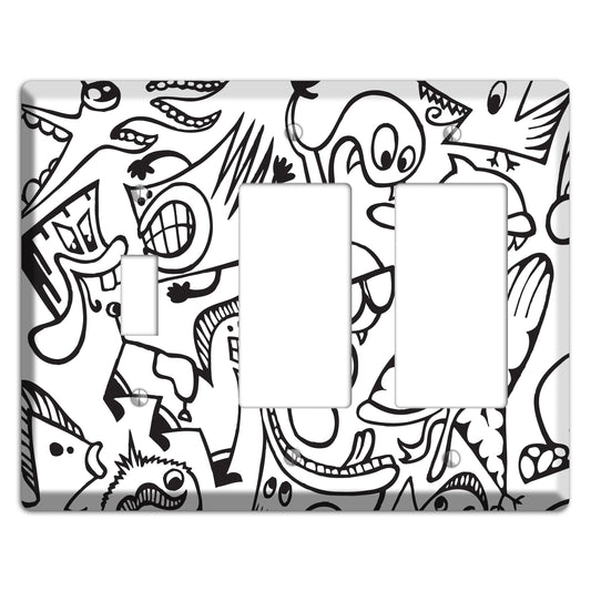 Black and White Whimsical Faces 1 Toggle / 2 Rocker Wallplate