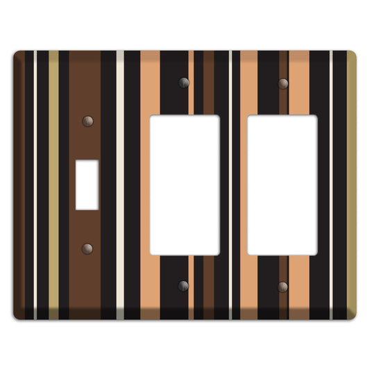 Multi Brown and Coral Vertical Stripe Toggle / 2 Rocker Wallplate