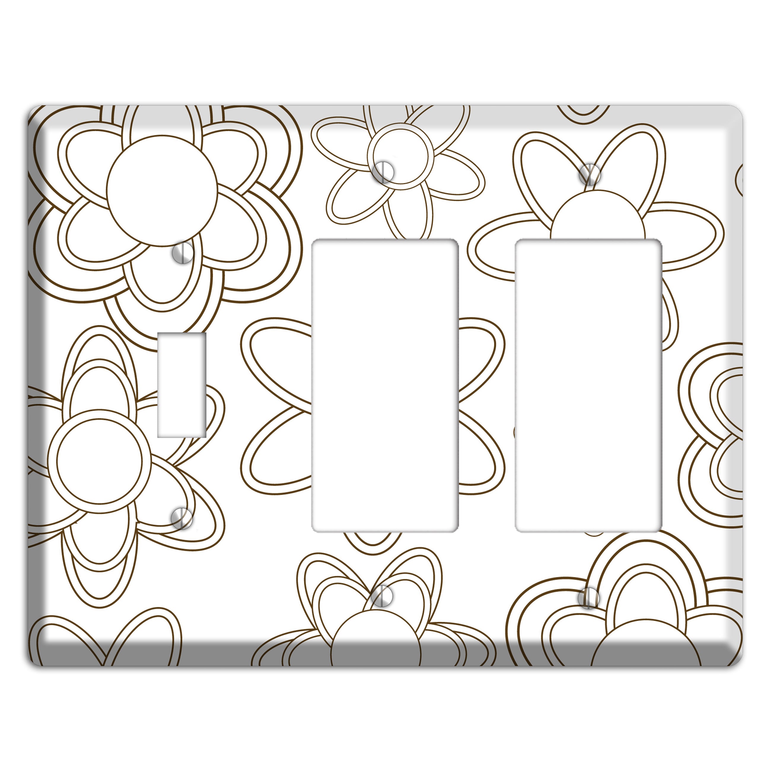 White with Retro Floral Contour Toggle / 2 Rocker Wallplate