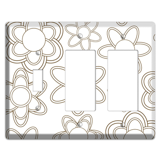 White with Retro Floral Contour Toggle / 2 Rocker Wallplate