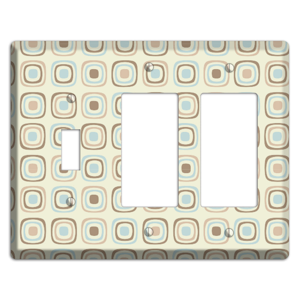 Multi Beige Brown Dusty Blue Retro Squares Toggle / 2 Rocker Wallplate