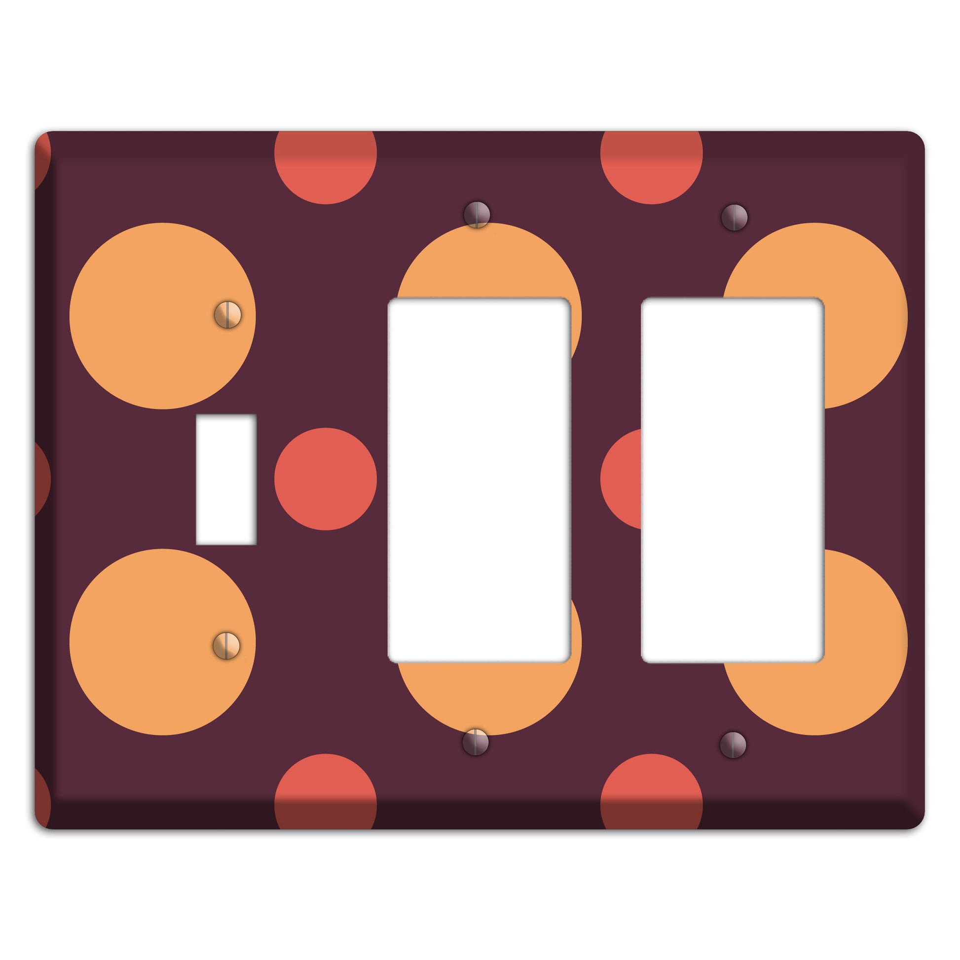 Eggplant with Multi Coral Multi Medium Polka Dots Toggle / 2 Rocker Wallplate