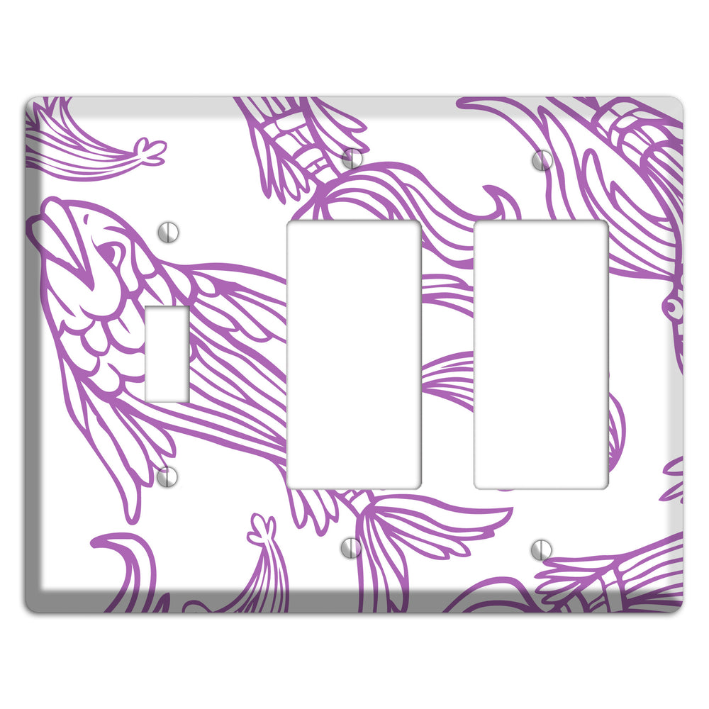 Purple and White Koi Toggle / 2 Rocker Wallplate