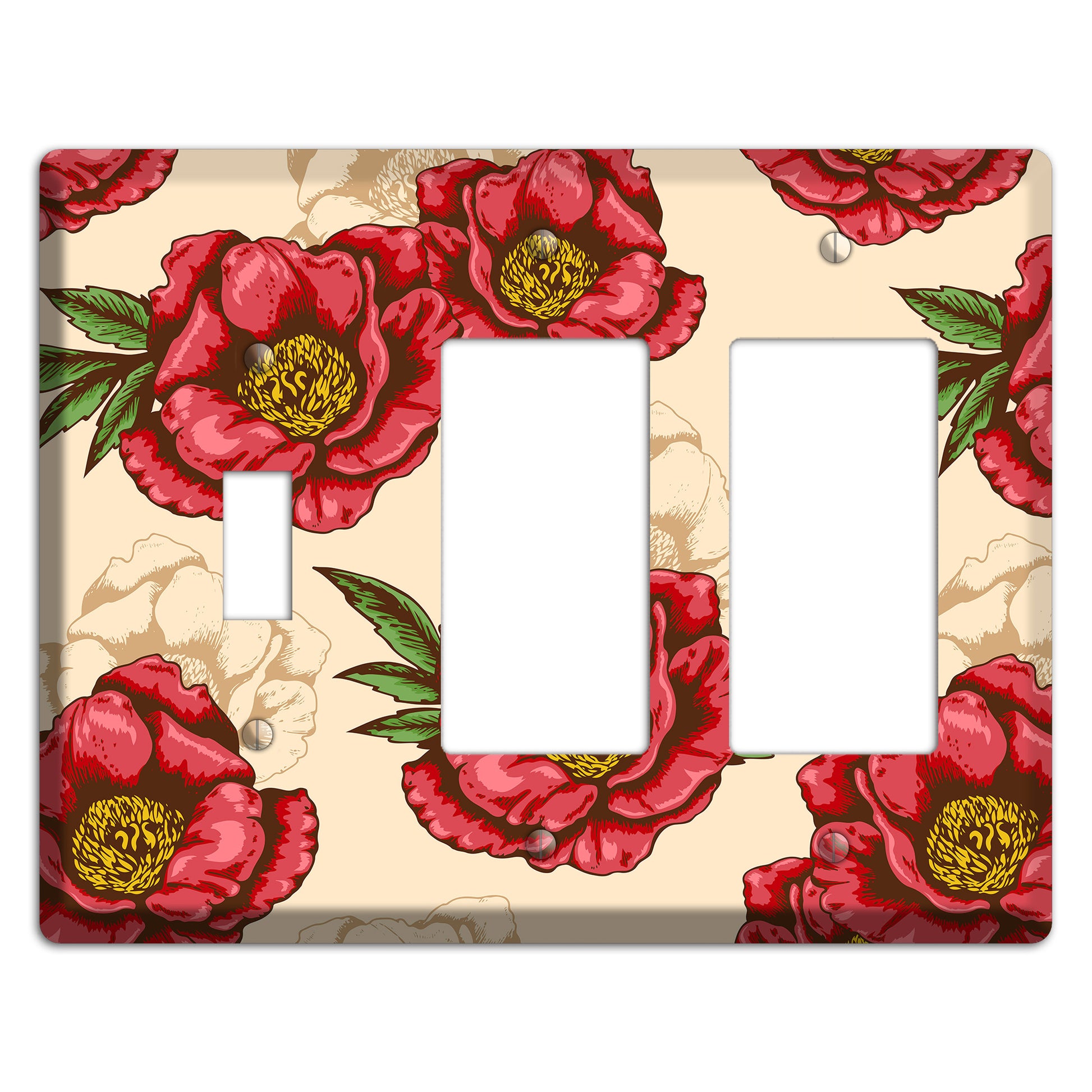Red Peony Style A Toggle / 2 Rocker Wallplate