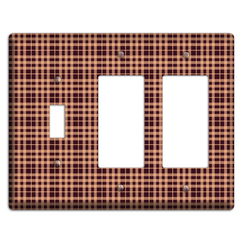 Beige and Black Plaid Toggle / 2 Rocker Wallplate