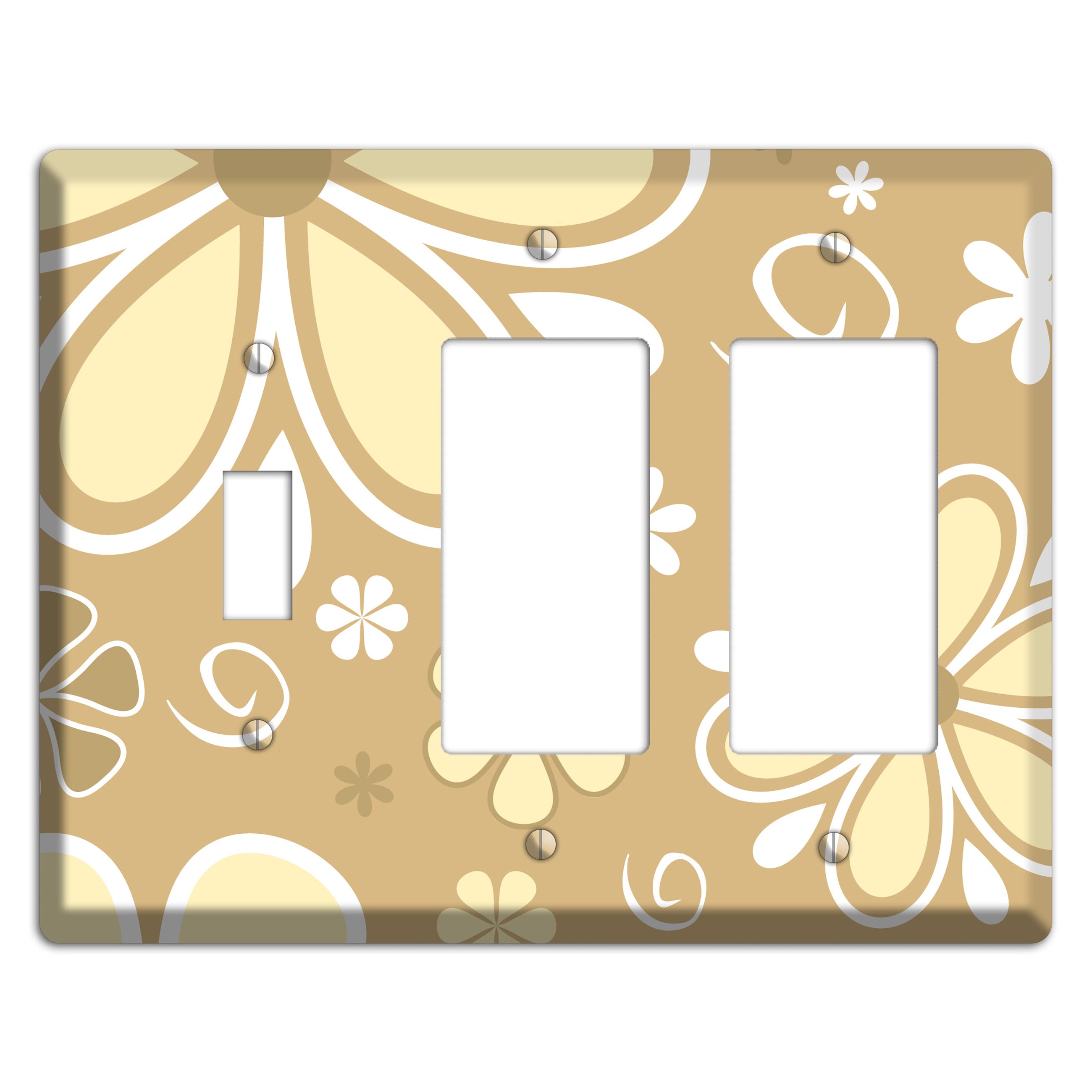 Beige Retro Flowers Toggle / 2 Rocker Wallplate