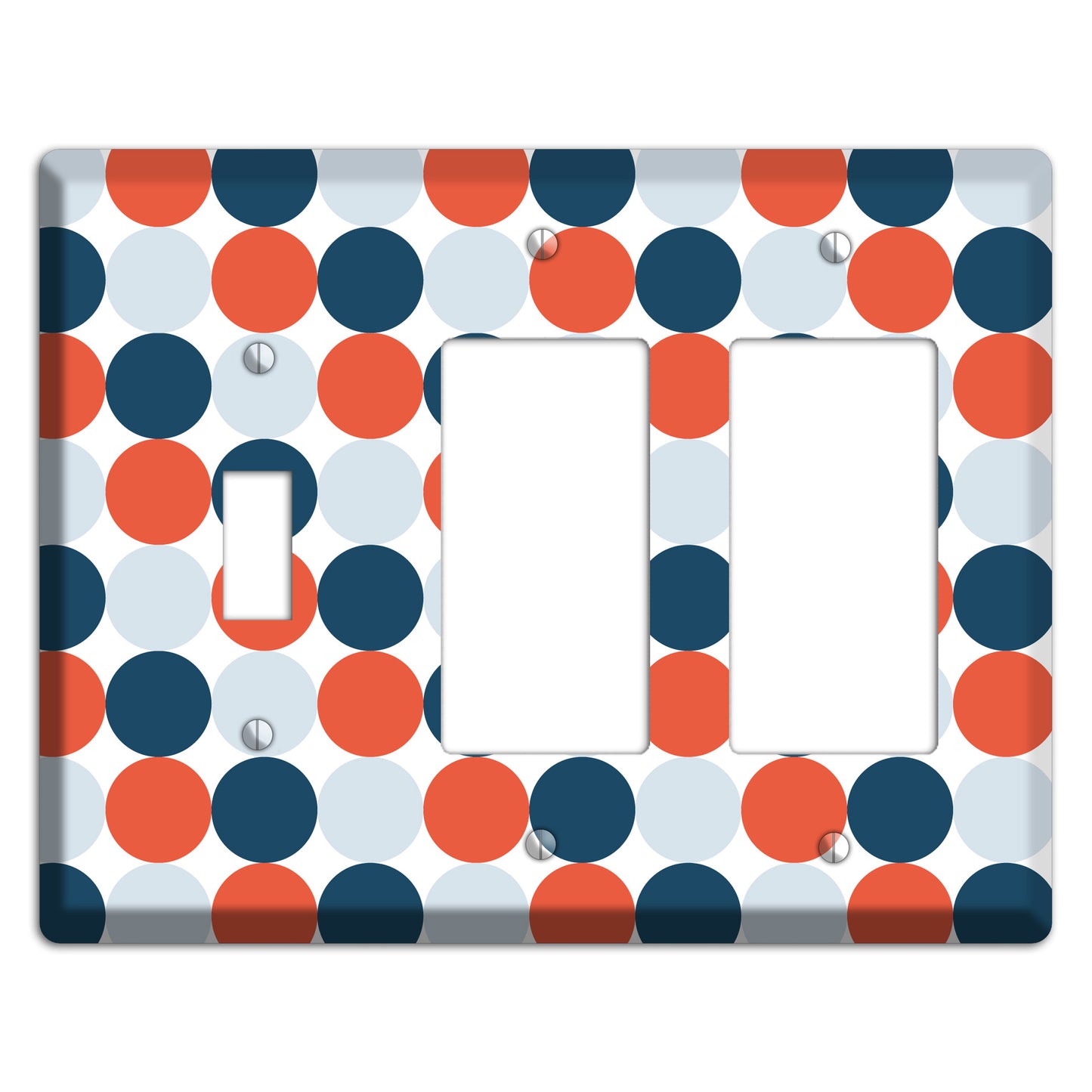 Multi Blue Red Tiled Dots Toggle / 2 Rocker Wallplate