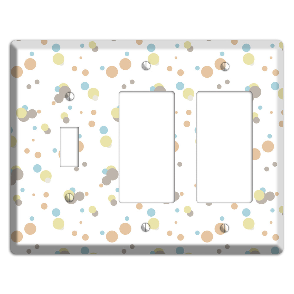White with Soft Sage Blue and Umber Small Dots Toggle / 2 Rocker Wallplate