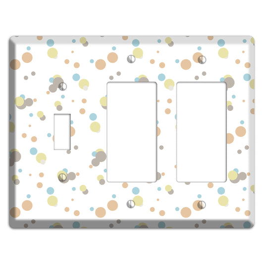 White with Soft Sage Blue and Umber Small Dots Toggle / 2 Rocker Wallplate