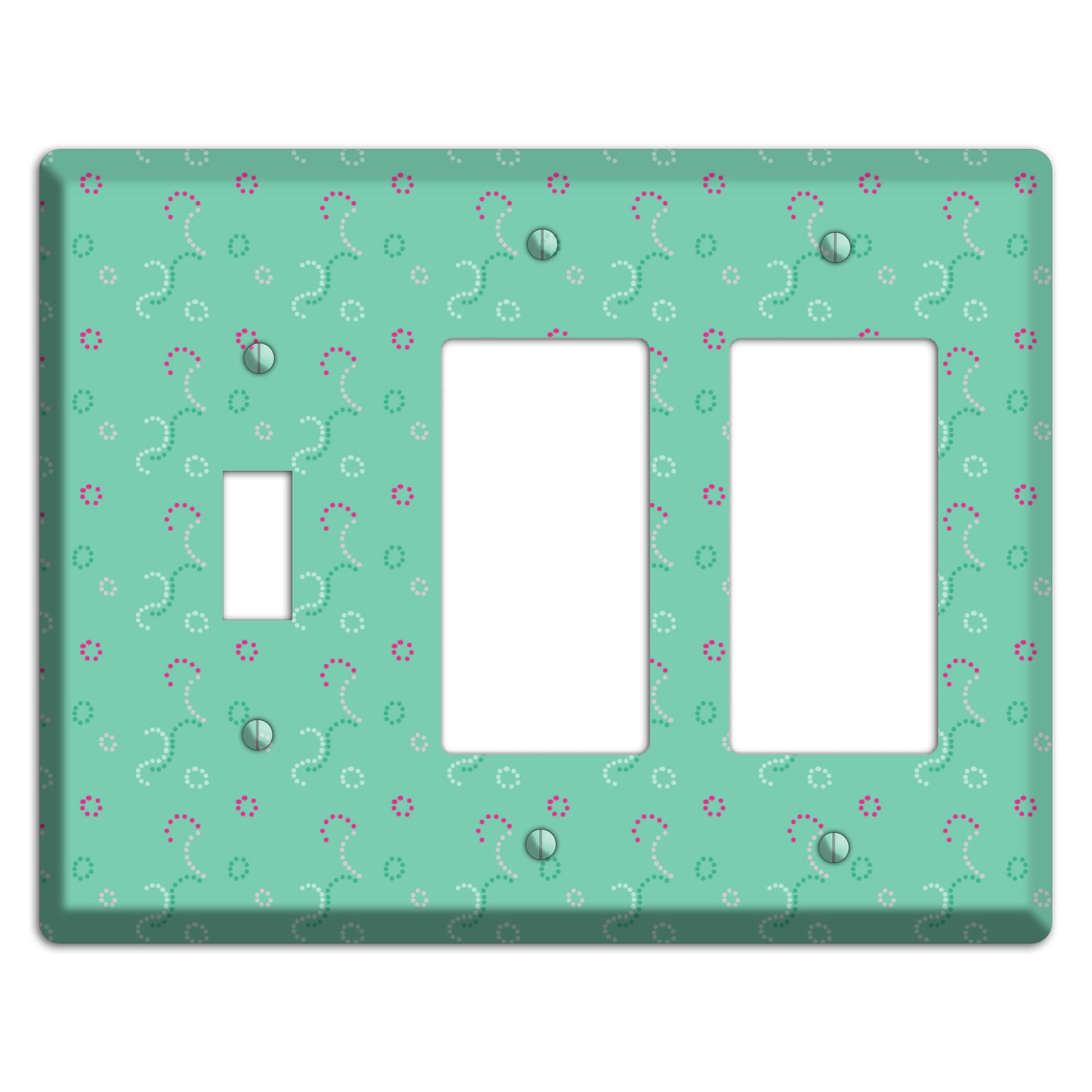 Multi Aqua with Fuschia Stipple Toggle / 2 Rocker Wallplate