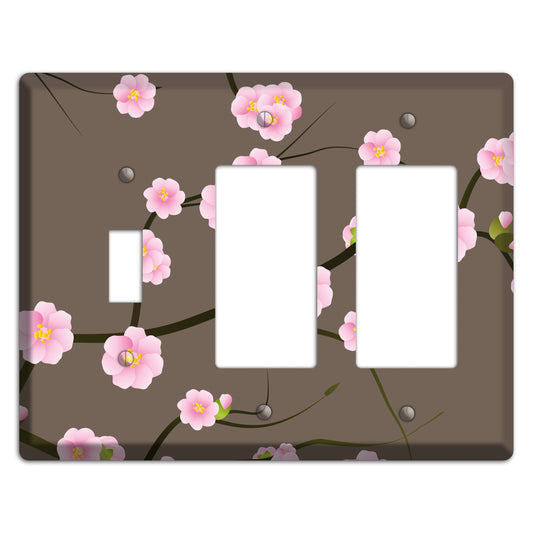 Pink and Brown Cherry Blossoms Toggle / 2 Rocker Wallplate