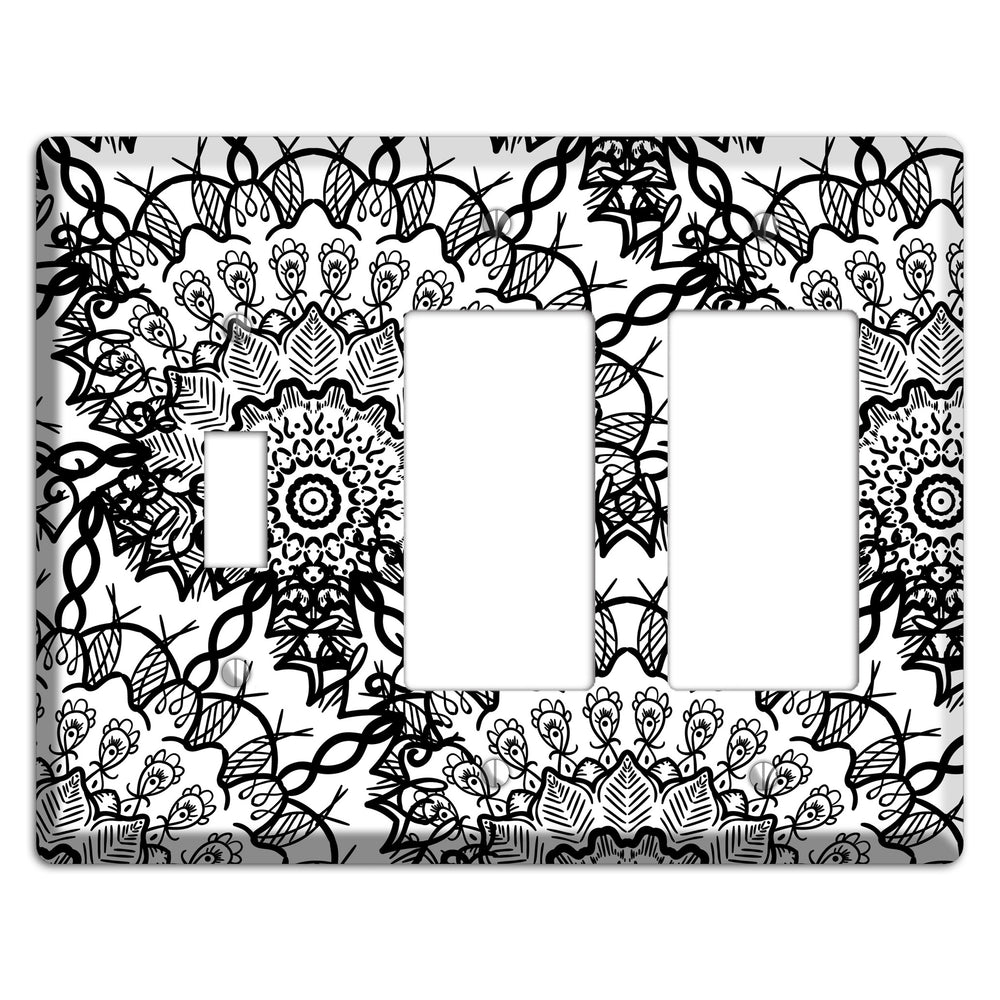 Mandala Black and White Style P Cover Plates Toggle / 2 Rocker Wallplate