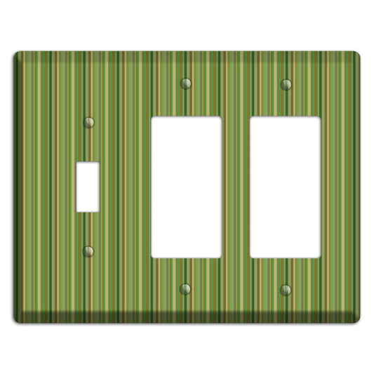 Multi Green Vertical Stripes Toggle / 2 Rocker Wallplate