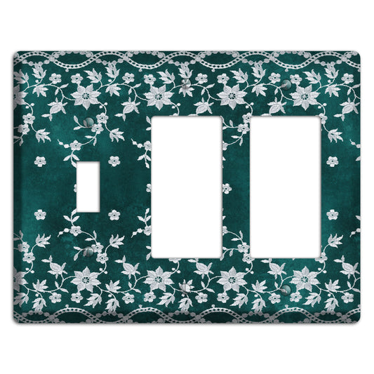 Embroidered Floral Teal Toggle / 2 Rocker Wallplate