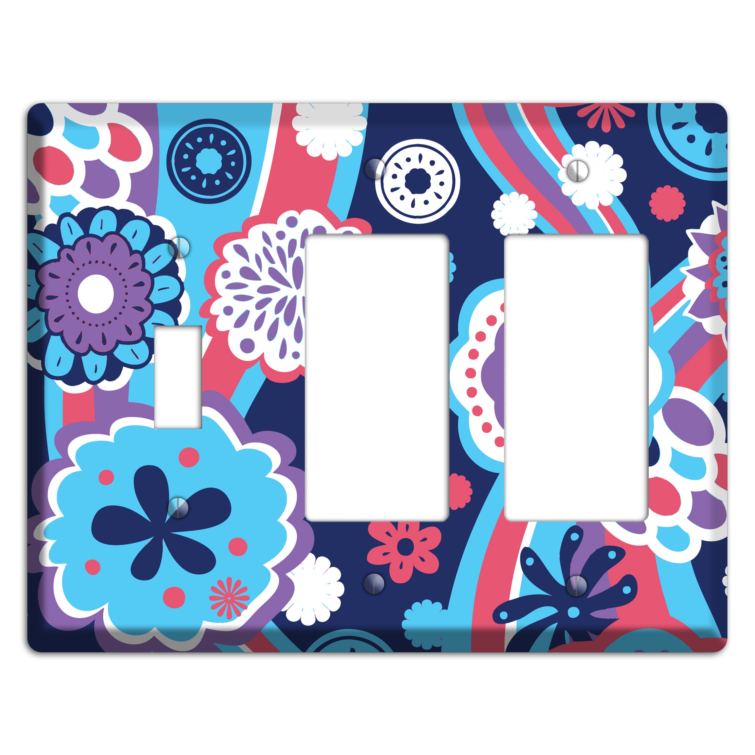 Blue Purple and Pink Retro Suzani Toggle / 2 Rocker Wallplate
