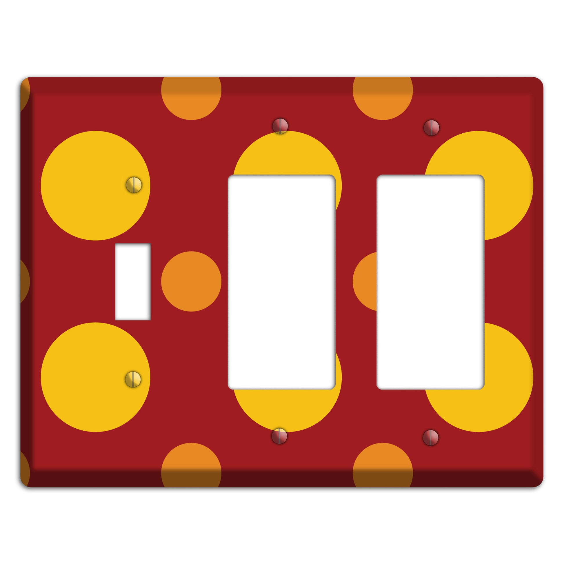 Red with Multi Orange Multi Medium Polka Dots Toggle / 2 Rocker Wallplate