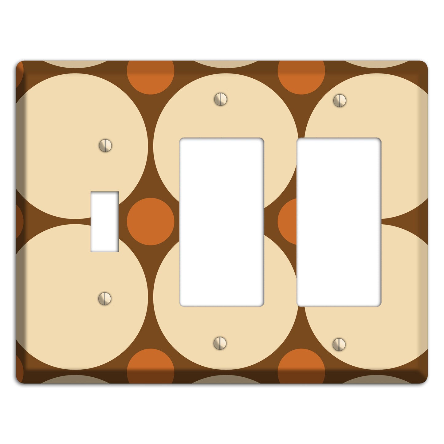 Brown with Beige and Umber Multi Tiled Large Dots Toggle / 2 Rocker Wallplate