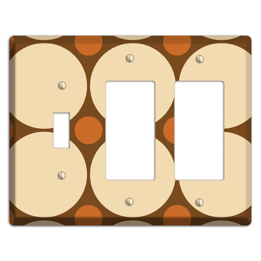 Brown with Beige and Umber Multi Tiled Large Dots Toggle / 2 Rocker Wallplate