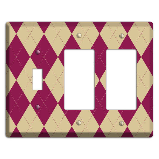 Red and Tan Argyle Toggle / 2 Rocker Wallplate