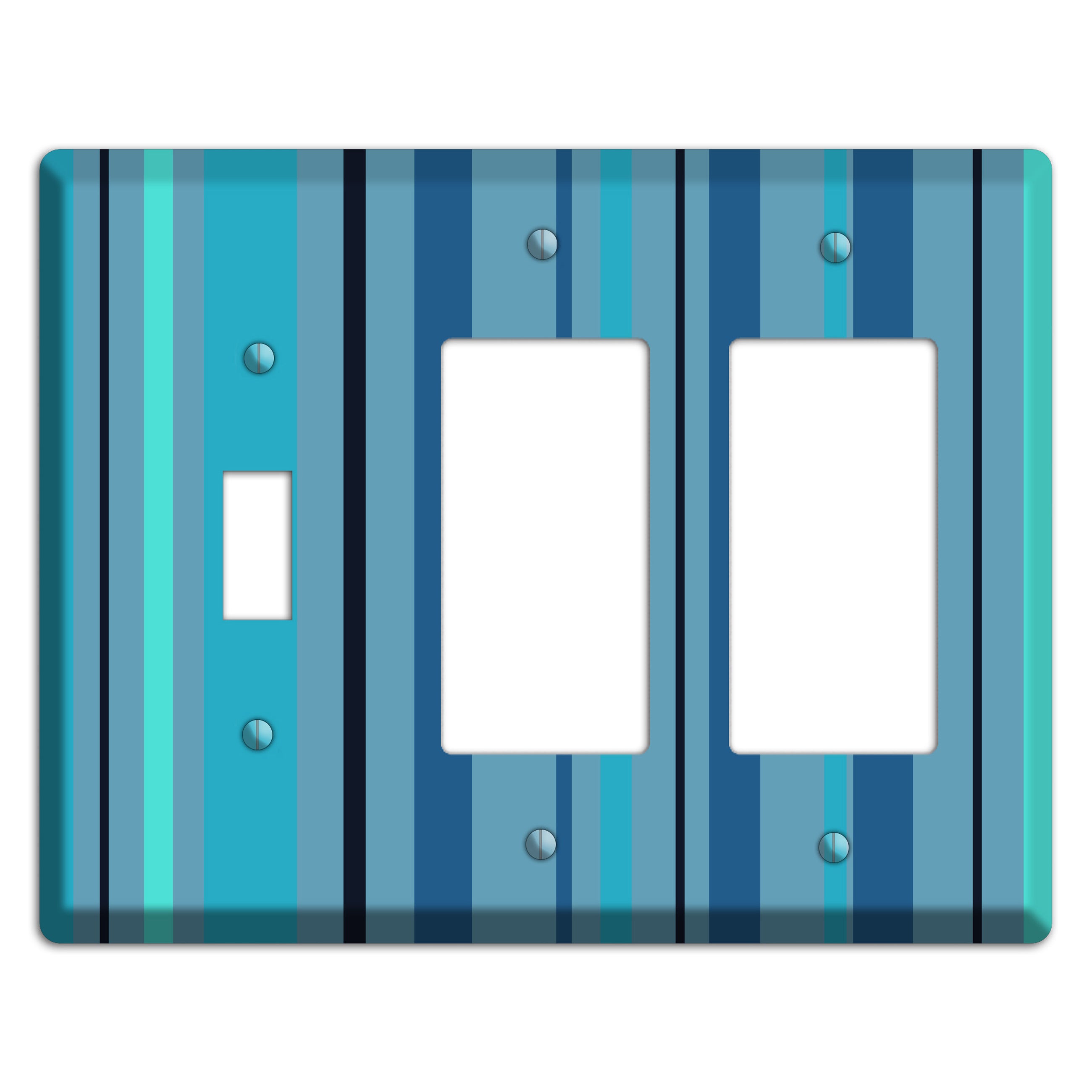 Multi Turquoise Vertical Stripe Toggle / 2 Rocker Wallplate