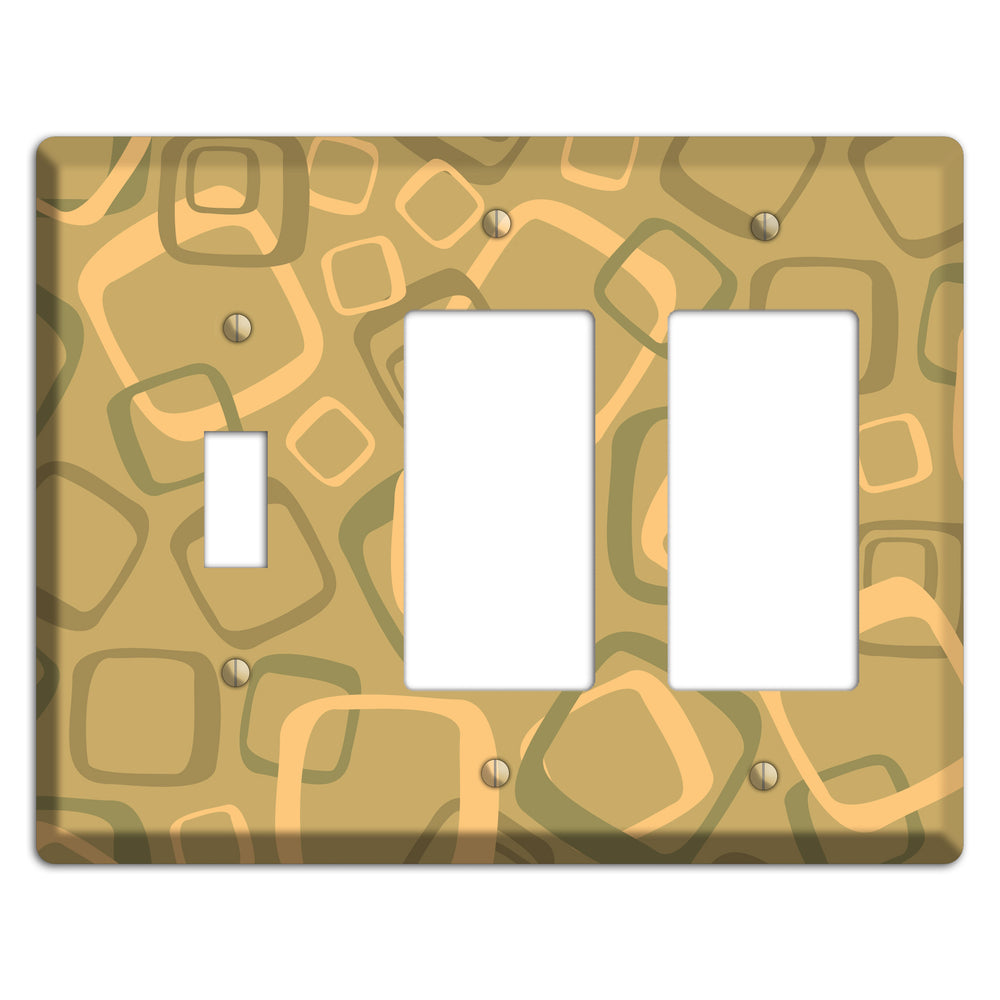 Multi Olive Random Retro Squares Toggle / 2 Rocker Wallplate