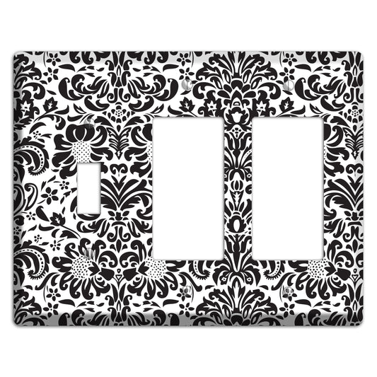White with Black Toile Toggle / 2 Rocker Wallplate