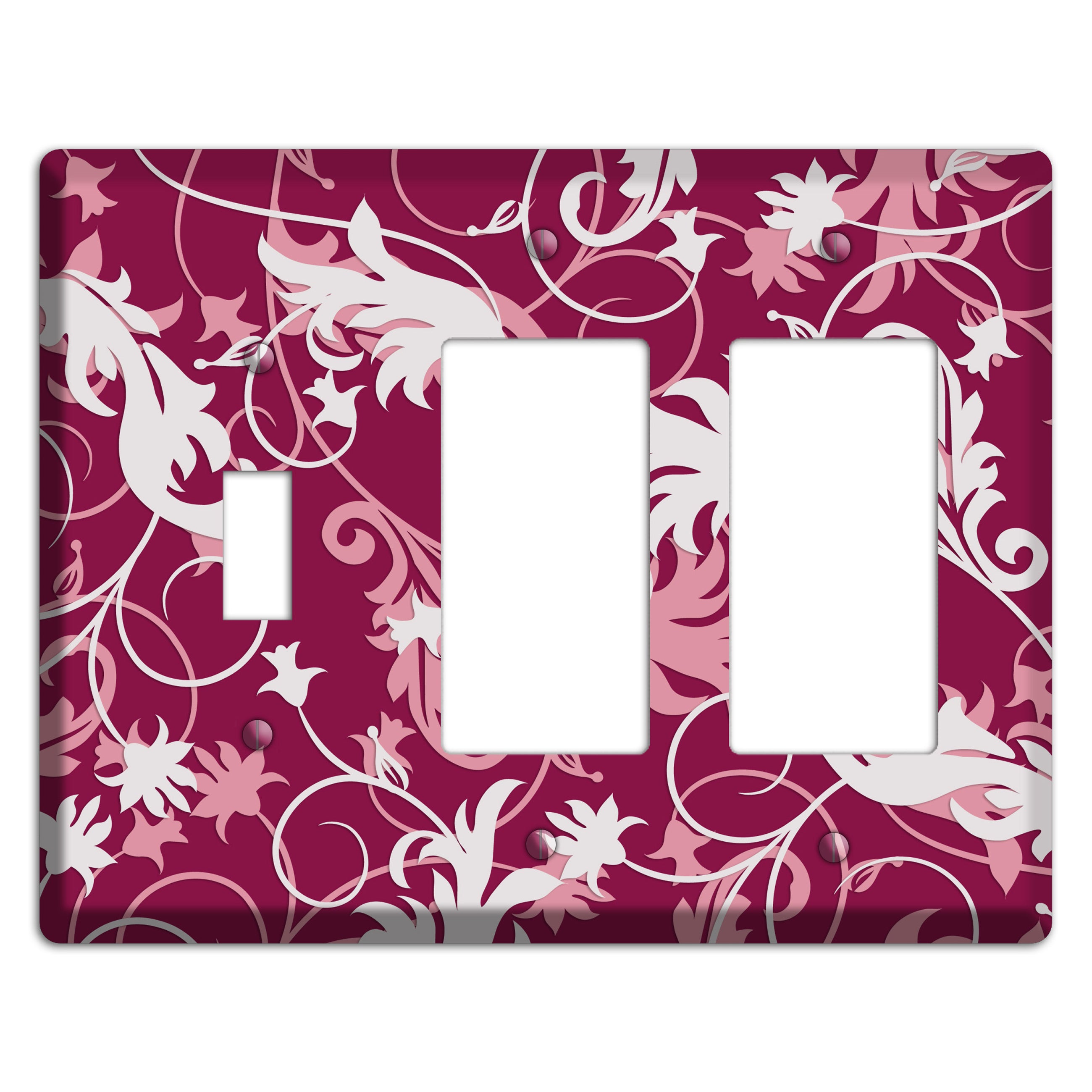 Fuschia and Pink Victorian Sprig Toggle / 2 Rocker Wallplate
