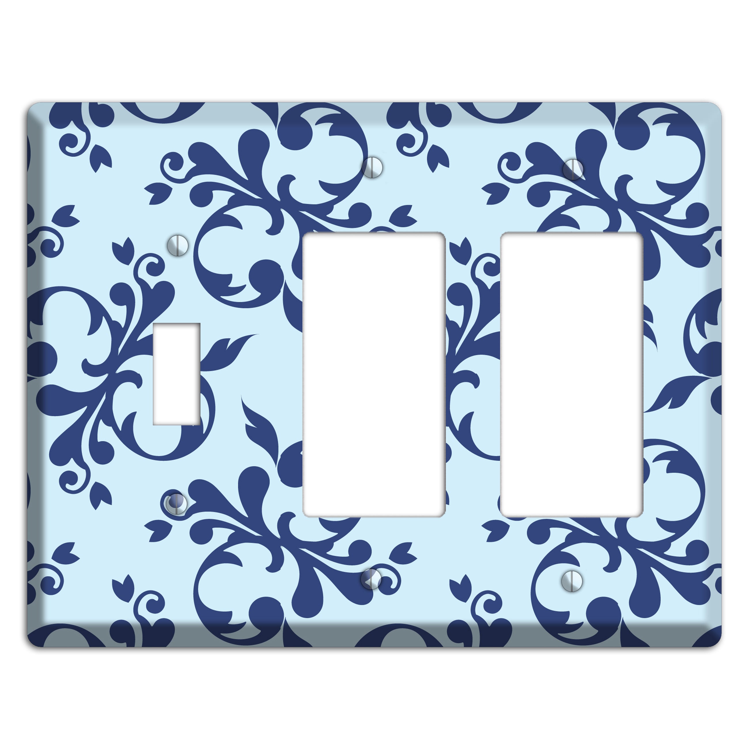 Blue Victorian Toile Toggle / 2 Rocker Wallplate
