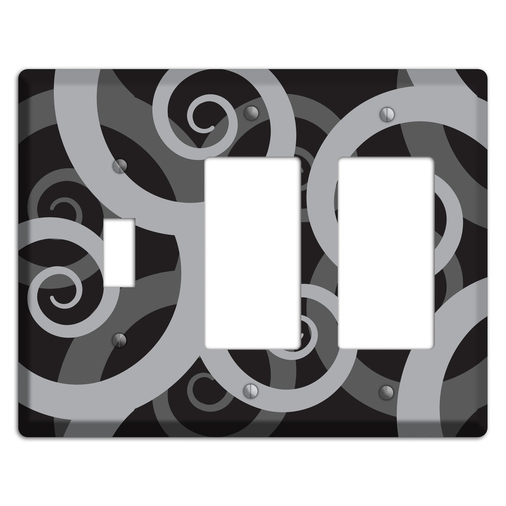 Black with Grey Large Swirl Toggle / 2 Rocker Wallplate