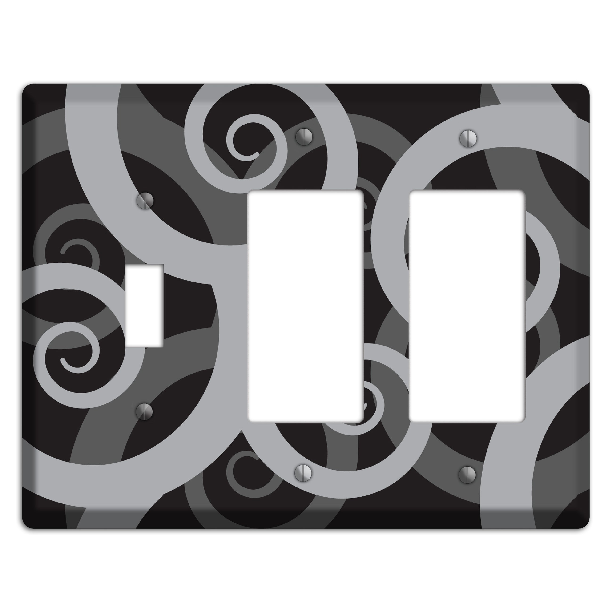 Black with Grey Large Swirl Toggle / 2 Rocker Wallplate