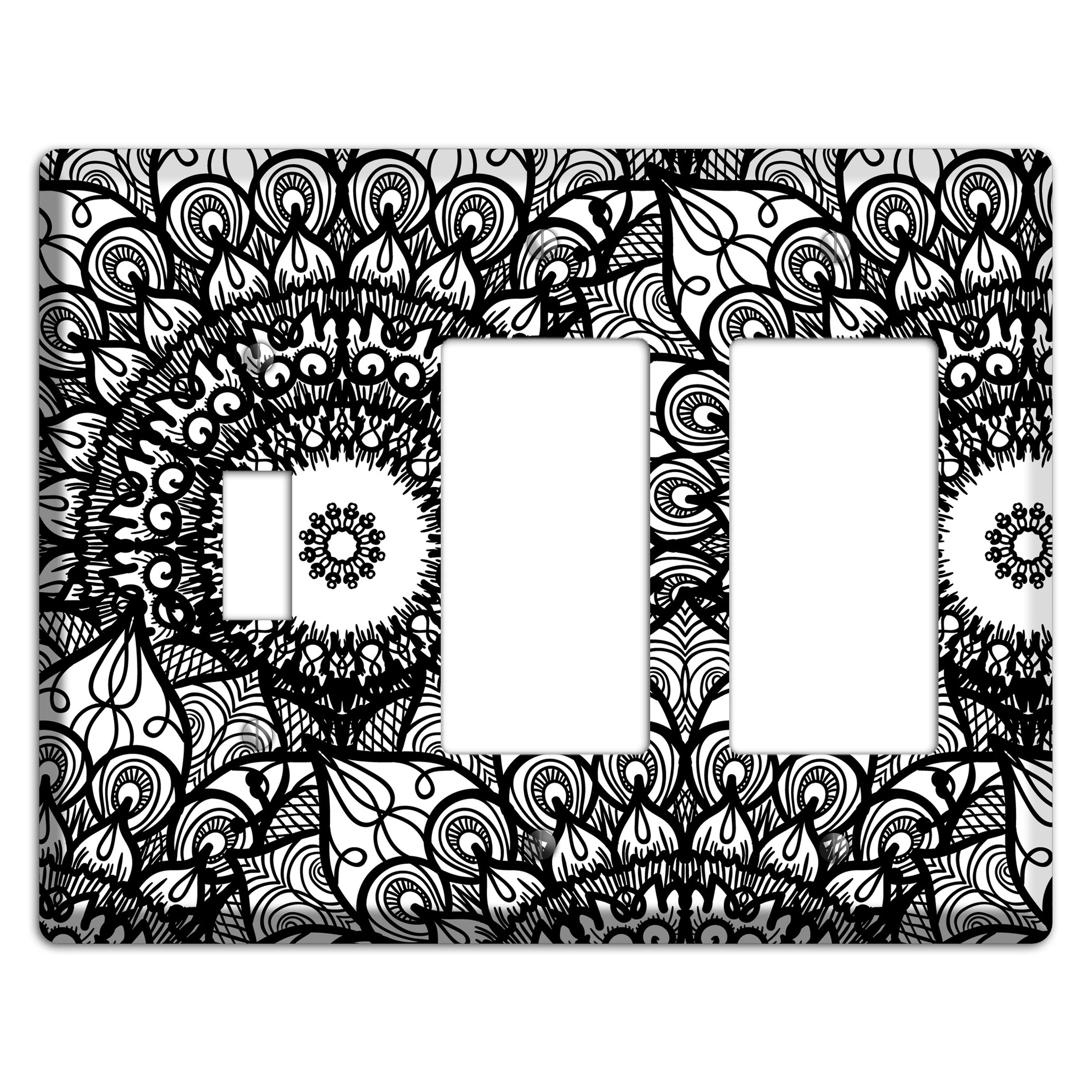 Mandala Black and White Style V Cover Plates Toggle / 2 Rocker Wallplate